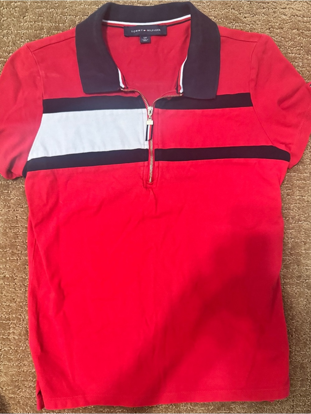 Tommy Hilfiger Women’s Red Colorblock Quarter Zip Polo Shirt Size S